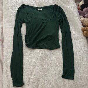 Garage Dark Green Long Sleeve Crop Top